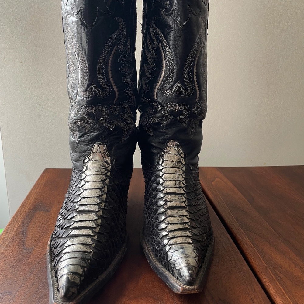 Cowboy Boots Beyonce Python Black & Silver Vintage Size 8M